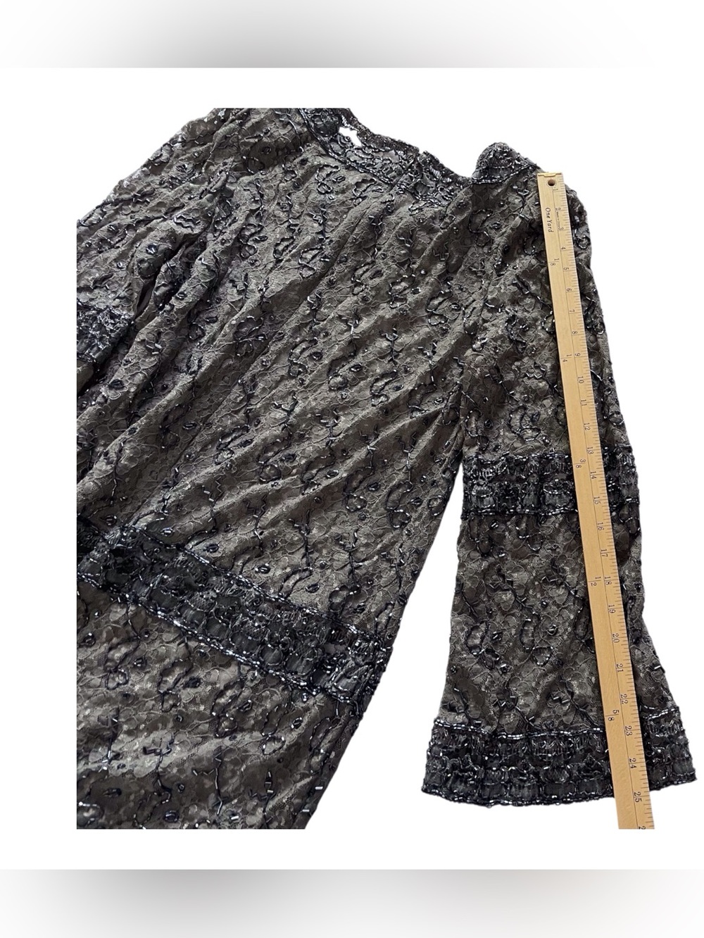Vintage Beaded Lace Top Blouse with Long Sleeves, L. - Picture 9 of 11